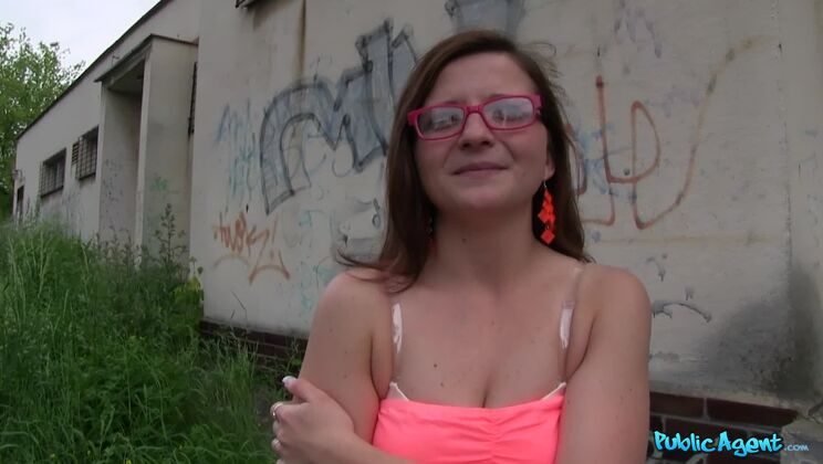 Complete Stranger Gives Nerdy Brunette A Public Creampie