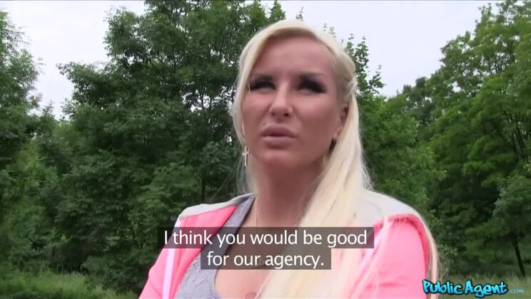 Slutty looking blonde with big boobs fucking outdoors