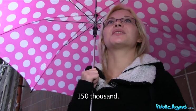 Sexy glasses babe fucks on public stairwell