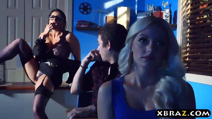 MILF teacher shows a porn movie in class and fucks a student