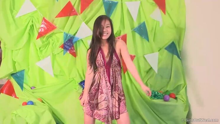 Small-Titted Brunette Gets Groovy in June