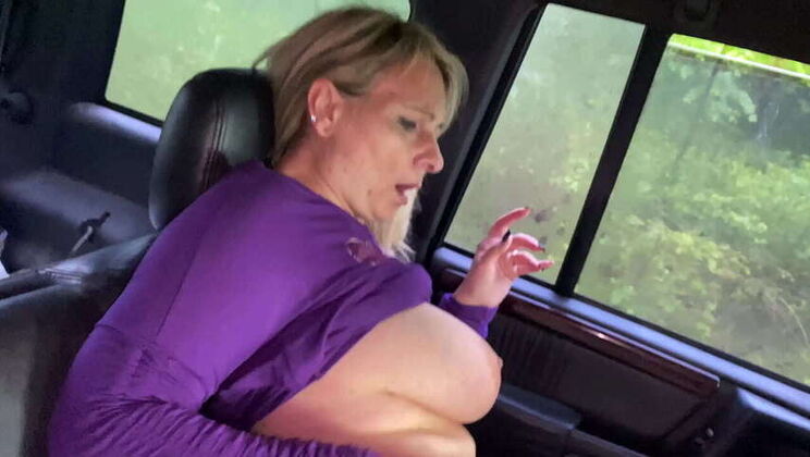 I adore my husband's big cock pounding my ass in the car