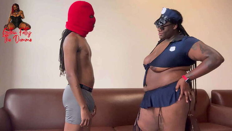 Gothic BBW Cop Cuffs Black Stud & Forces Him to Fuck Her