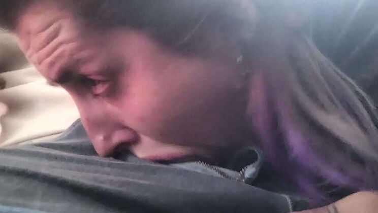 Deepthroat Blonde Serves Bus Passenger's Cock, Drinks Cum