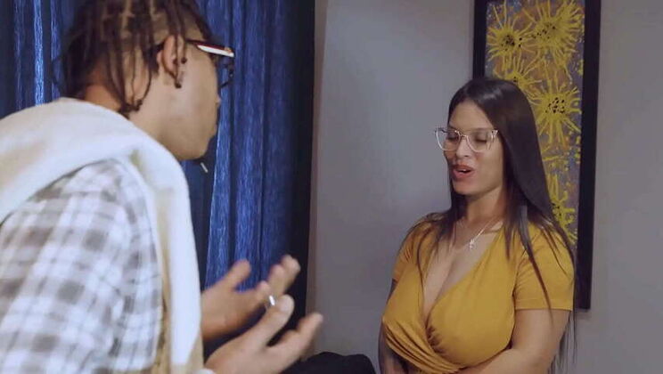 Nerdy neighbor, fucks hot Latina neighbor with big tits