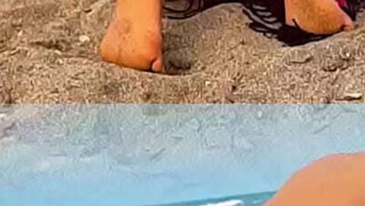 Unknown guy bangs me after checking out my ass on the public beach