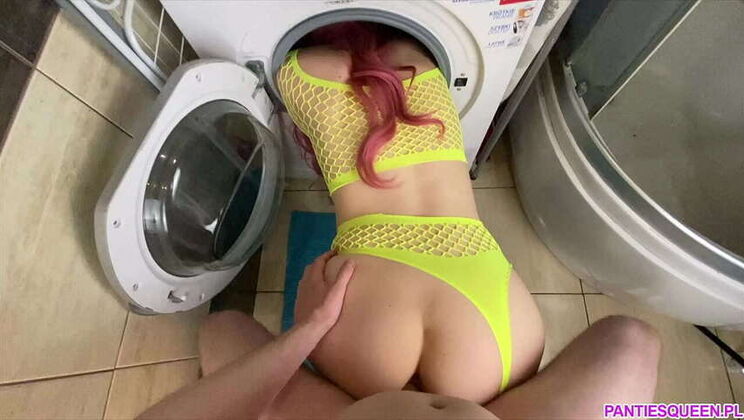 Stepmom Gets Trapped in Washing Machine, Leading to Naughty Encounter with Stepson