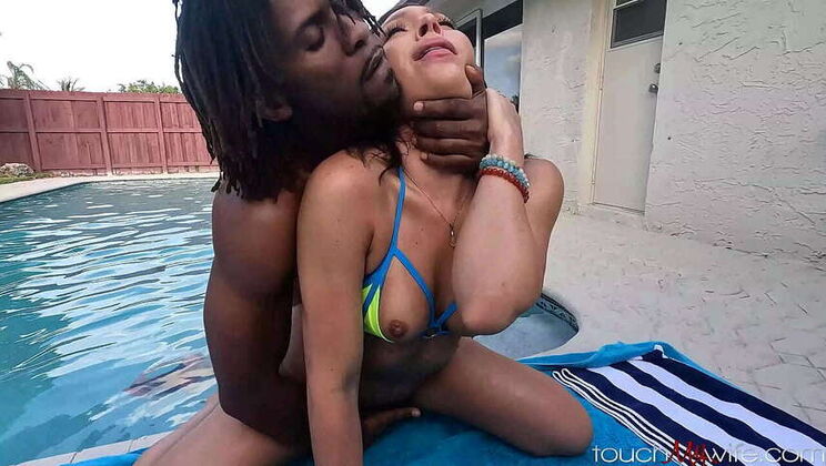 Brunette MILF Demi Diveena's Raw Creampie from BBC - Interracial Pool Encounter