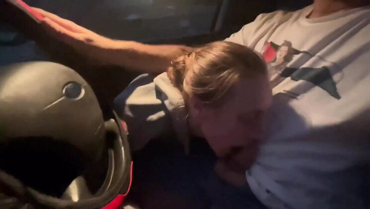 Blonde Amateur Gets Creampie in Car - POV Blowjob While Driving
