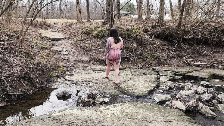 Big Tit BBW MILF Buttercup Squirts Hard in Public Outdoor Adventure - Hairy Pussy & Saggy Tits