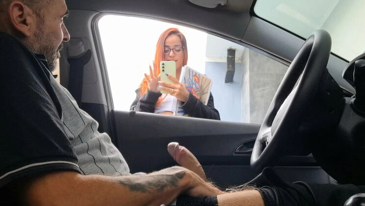 Risky Public Jerk Off to College Teens - Redhead Amateur Blowjob in Car 4K