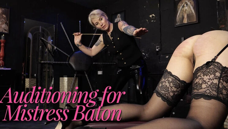 Blonde MILF MistressBaton Spanks & Punishes in Stockings & Boots