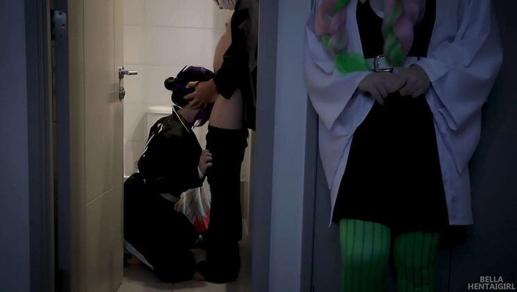 Mitsuri Cosplay: Tanjiro Rough Fucks Shinobu in Toilet - Bella Hentaigirl