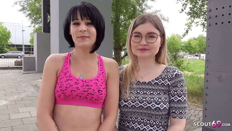 Skinny German Teens FFM Threesome Pickup in Berlin - First Time No Condom