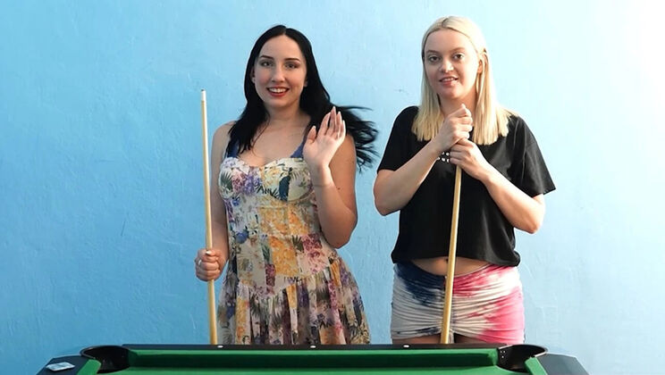 Bella Angel & Sandra Sweet Strip Billiards - Big Tits Lesbian Game Bet