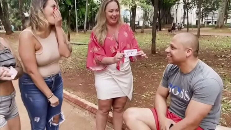 Hot Brazilian Babes Alessandra & Marcelle Give Mystery BJ Fun with Big Natural Tits