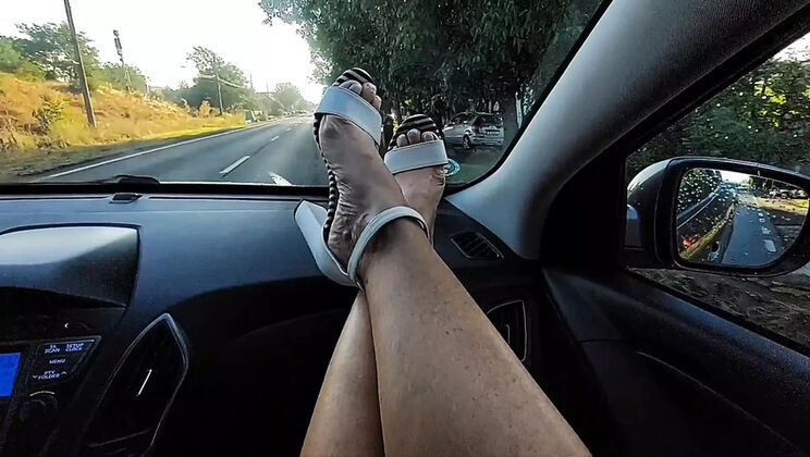 Step Mom Fucks in Car on Way to Work - Horny Mature MILF in Heels & Sexy Legs