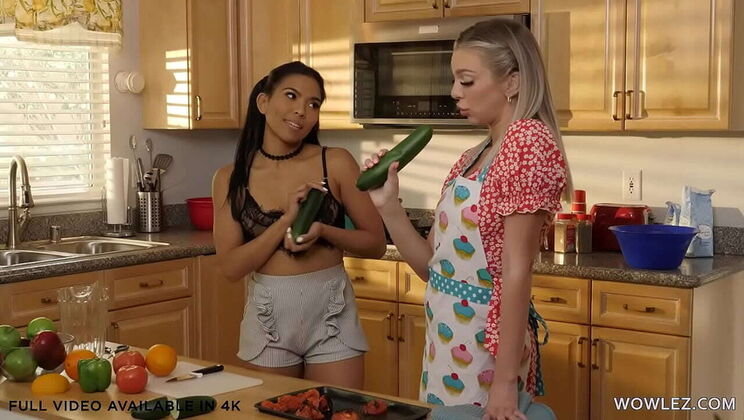 Tiffany Watson and Jada Kai's Hot Lesbian Sex with Cucumber Fun