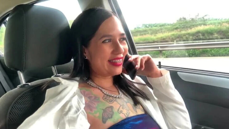 Boss Makes Me Masturbate in Car on Highway - JhoanitaVioletta Outdoor Solo Fun