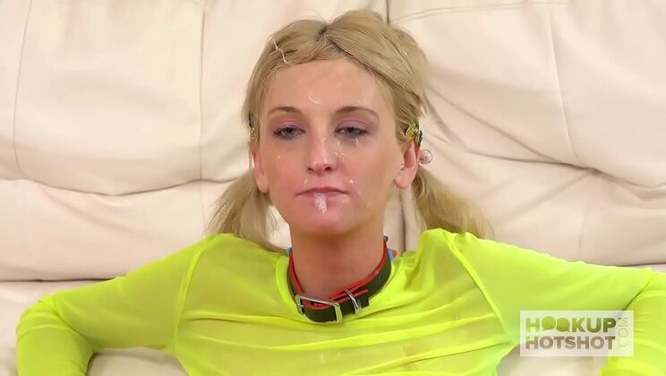 Skinny blonde teen Tallie Lorraine takes rough face fuck from daddy