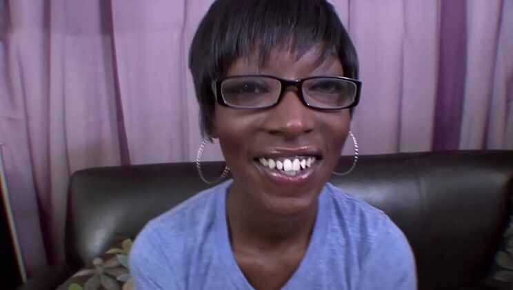 Ebony slut sucks boss's white cock deepthroat