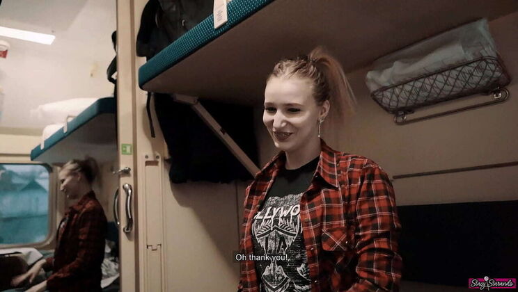 Hot Teen Stacy Seduces Guy on Train - Public Blowjob & Cum Swallow!