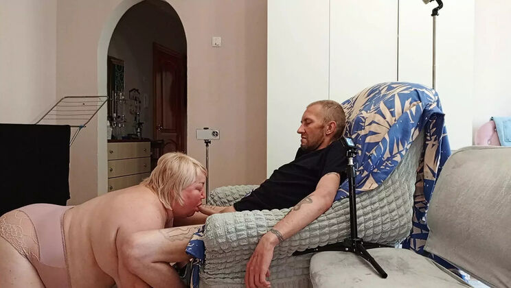 MILF Mom Jerks Friend's Dick and Gives Blowjob Until He Cums