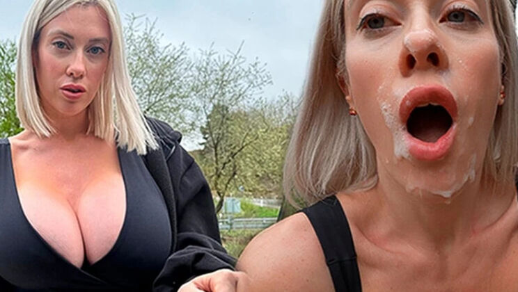 Big Tits Blonde Amateur Hitchhiker Takes Huge Cum Load on Face in Public POV