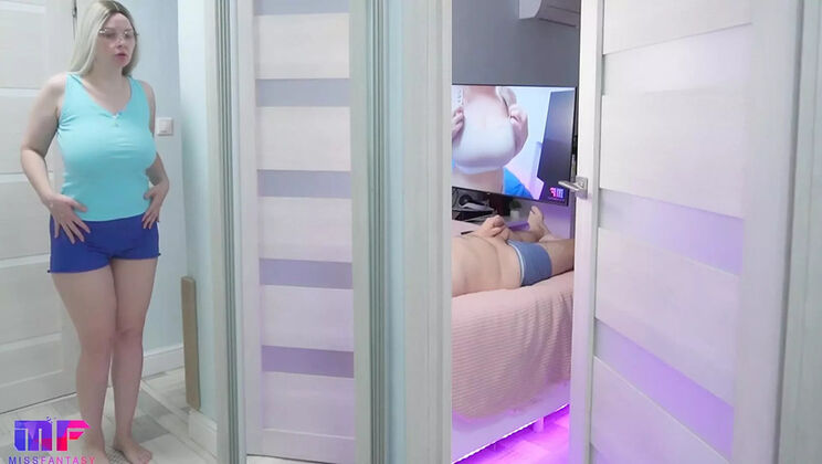 Stepdad Caught by Busty Blonde Stepdaughter Masturbating in Bedroom - Part 5