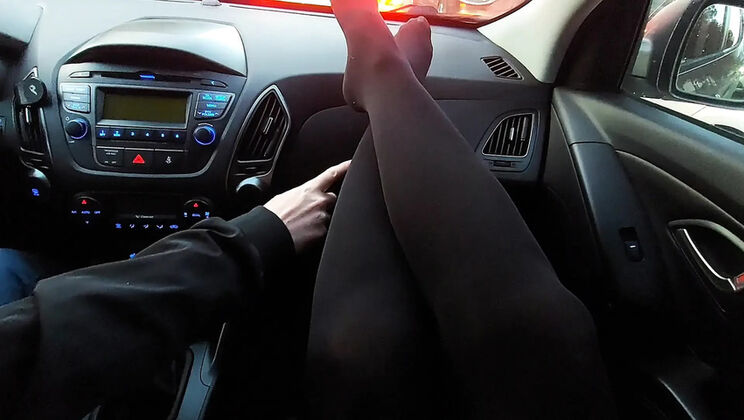 Step Mommy Teases Me With Her Nylon Legs In The Car