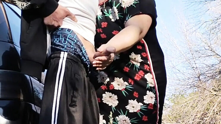 MILF Mother-in-Law Holds My Dick While I Pee Then Sucks It Deep Throat in Public