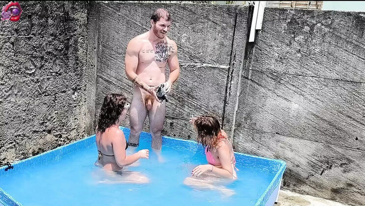 Hot Threesome Fuck with Candy Kush and Carmonaoficial in Pool - Blowjob, Latina, Big Ass, Homemade