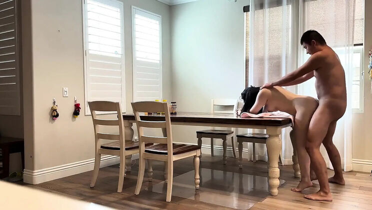 Fucking My Buddy's Wife on the Dining Table While He's Out of Town - Asian MILF Brunette Loud Moaning