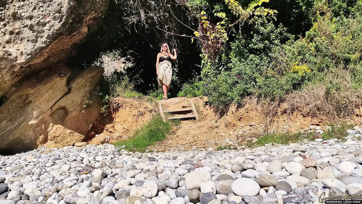 Amateur MILF Goddess Lena Naked Beach Masturbation with Big Natural Tits & Foot Fetish