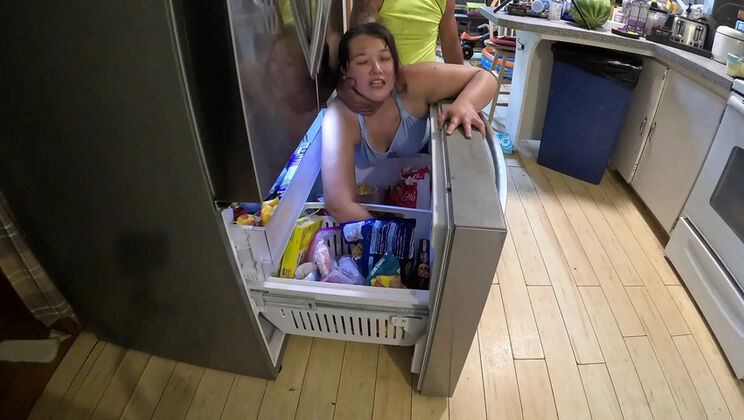 Asian teen stepsister stuck in freezer gets hard pounding from behind - Kimiko Fox