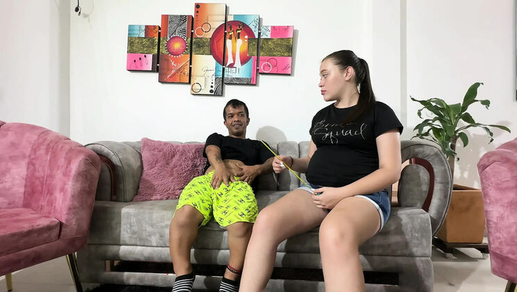 Pregnant Stepsister Measures My Huge Cock Thinking It's Small - Chiky & Julianaburning Blowjob Doggy Style