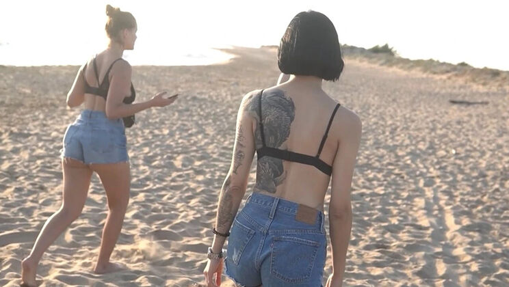 Lesbian Teens Play Strip Volleyball Game on Beach - 18yo Babes Get Naked After Losing Bet