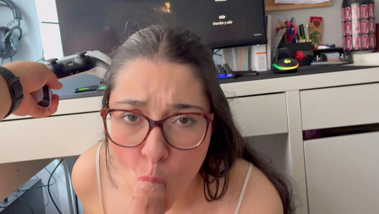 Naf y Nach Blowjob Interruption - Cum in Mouth on Big Natural Tits Teen