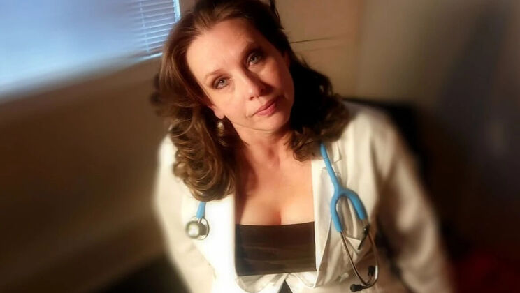 Sexy Mature MILF Doctor Full Scene: Examining a Young Man's Curved Cock