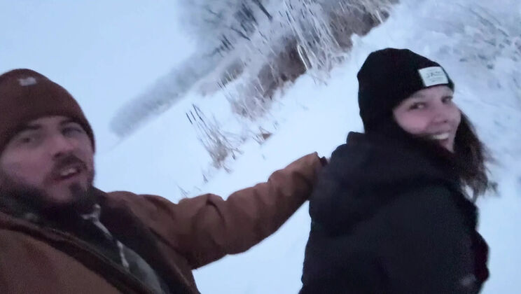 Mya Lane Outdoor Sex in Snow Almost Caught - Amateur MILF Doggystyle Public Fuck