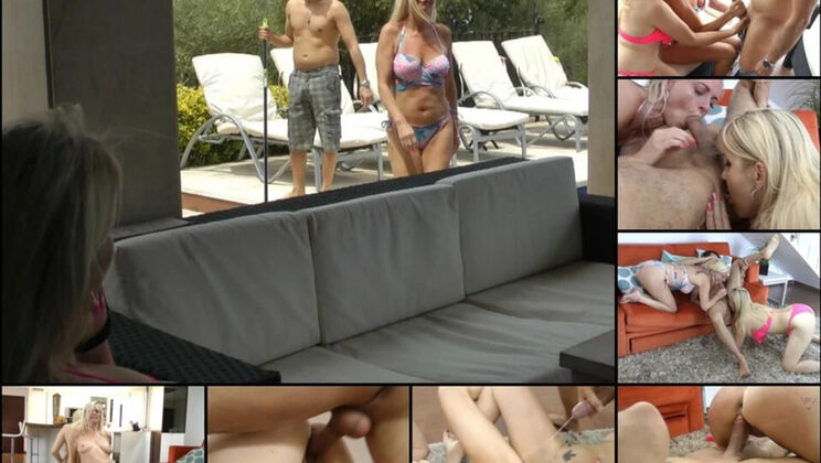 Poolboy fucks bored MILF and blonde in German threesome - amateur hardcore blowjob & facial cumshot