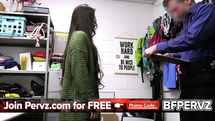 Hot MILF Shoplifter Caught by Security Guard - Petite Brunette Angelina Moon Gets Naked & Dirty Talk in Store