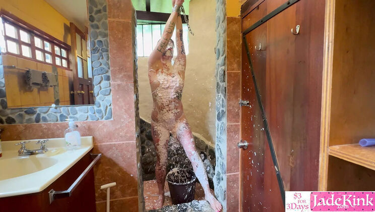 Bounded Sub Slut Treated Like a Slave - Foam & Body Writing Humiliation BDSM