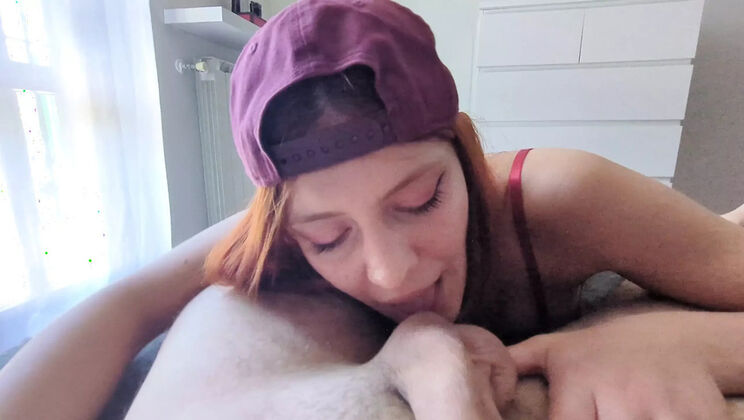 Mira Love Full Blowjob POV - Redhead Teen Licks Balls & Takes Facial Cumshot in English