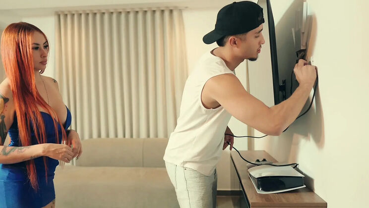 Big Tits Latina Redhead Gets Fucked Hard By Technician In Doggystyle