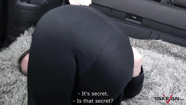 Skinny Czech tramp Leny Ewil gets her tiny tits fucked and shakes them on a giant cock in van backseat