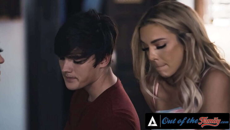 Horny MILF Tiffany Watson Double Blowjob Threesome with Stepson & Stepfamily Roleplay