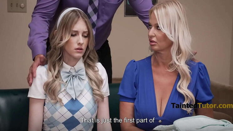 Dirty Principal Punishes Busty Stepdaughter & MILF For Telling Secrets | Rough Threesome Domination