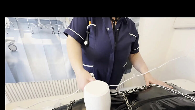 Mature BBW Dominatrix Satana Teases Bound Gimp in Medical Room - Part 3 BDSM Femdom