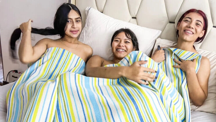 Homemade Threesome with Amateur Latina Teens and Big White Cock - Hardcore POV Doggystyle